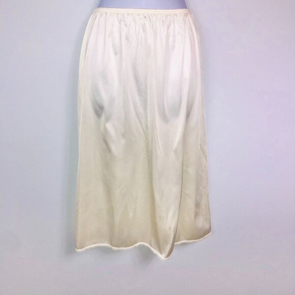 Vintage 80s Womens S Ivory Half Slip Lace Trim Elastic Back Slit - Picture 2 of 7